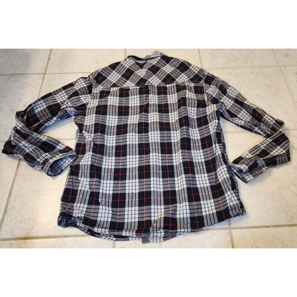 Aeropostale Mens XL Long Sleeve Plaid Flannel Shirt Black White Red Cotton